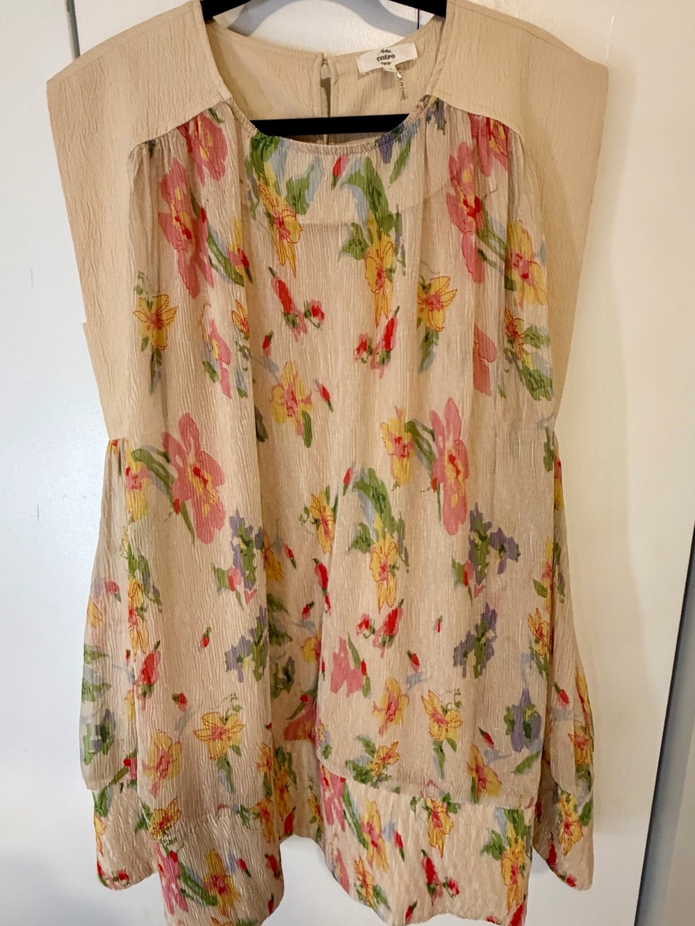 entro Beige Floral Sleeveless Tunic with Pink Yellow Accents